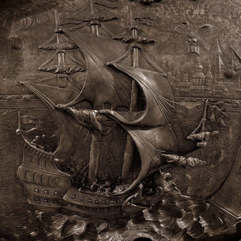 Schiffsabbildung auf dem Sarkophag von Elisabeth Christine (1691-1750, Nr. 36).