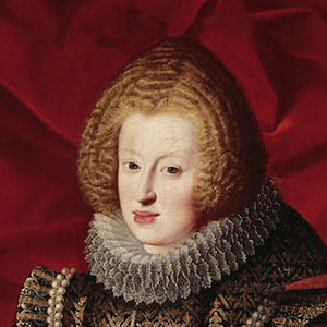 Ausschnitt des Gemäldes der Kaiserin Maria Anna (1606-1646) mit ihrem erstgeborenem Sohn Ferdinand (1633-1654) von einem unbekannten Künstler. Datiert 1634.