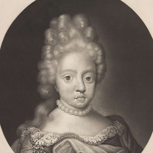 Ausschnitt der Grafik von Maria Josepha (1687-1703) von Pieter Schenk. Datiert 1690.