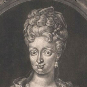 Ausschnitt der Grafik der Königin Maria Anna von Portugal (1683-1754) von Christoph Weigel dem Älteren.  Entstanden zwischen 1700 und 1725.