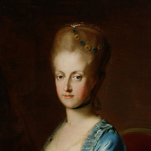 Detail of the painting of Maria Karoline (1752–1814) by Johann Georg Weikert. Circa 1768.